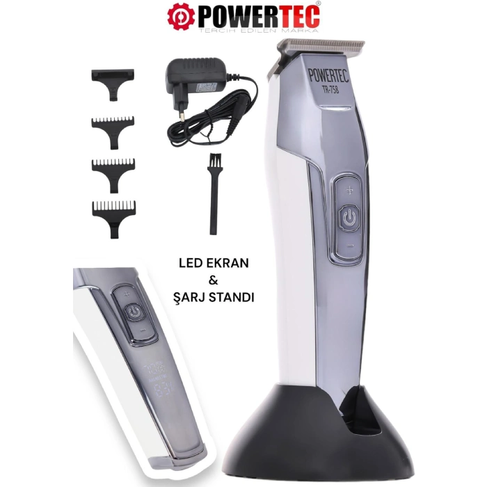 Powertec TR-758 Profesyonel Sakal Tıraş Makinesi Powertec TR-758 Standlı Dijital Ekran Tıraş Makinesi