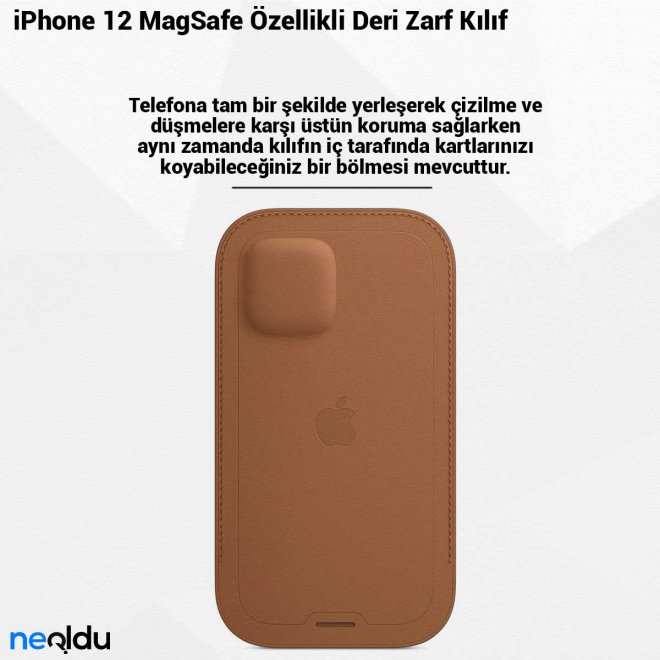 iPhone 12 MagSafe Özellikli Deri Zarf Kılıf