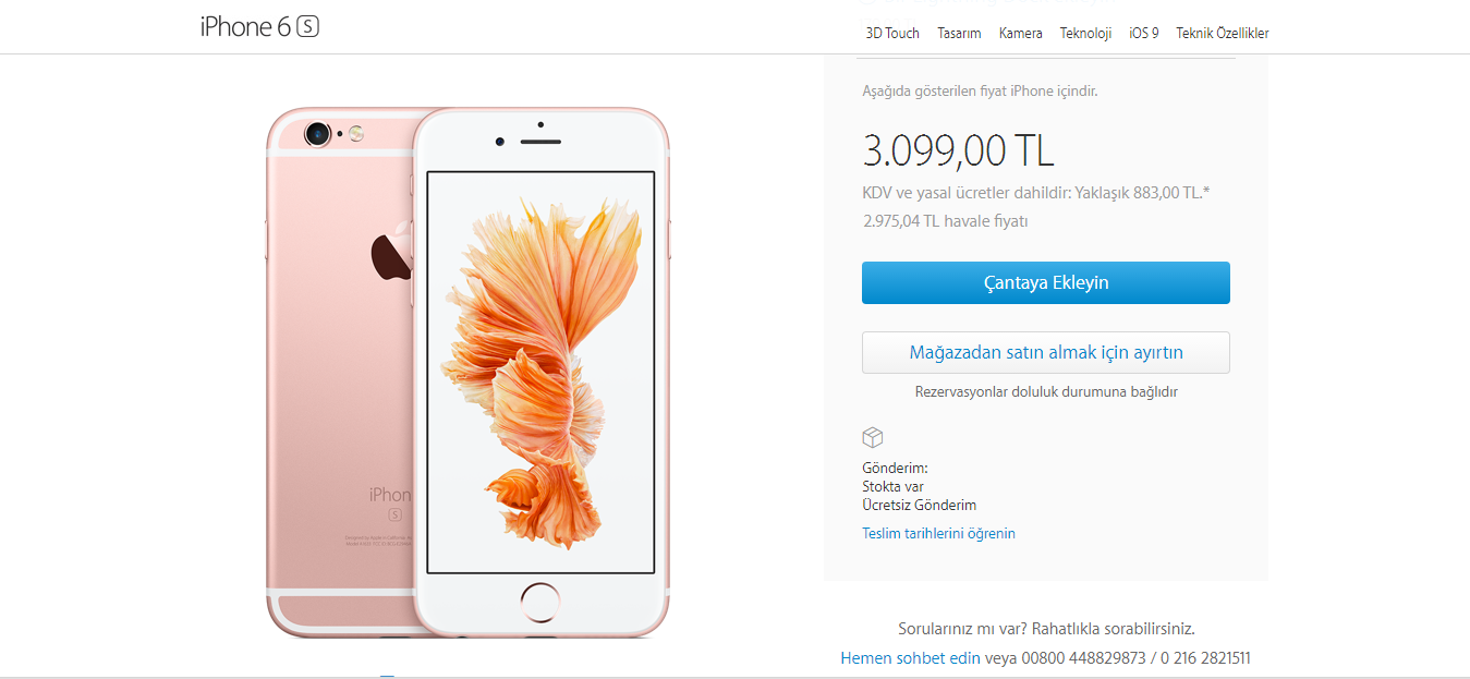 iPhone 6S 16 GB Fiyat