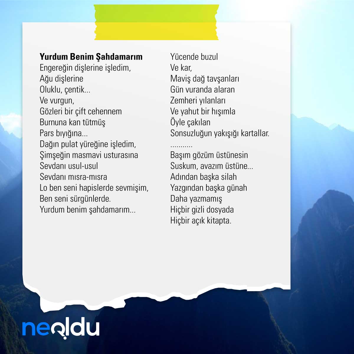 Yurdum Benim Şahdamarım temalı şiir