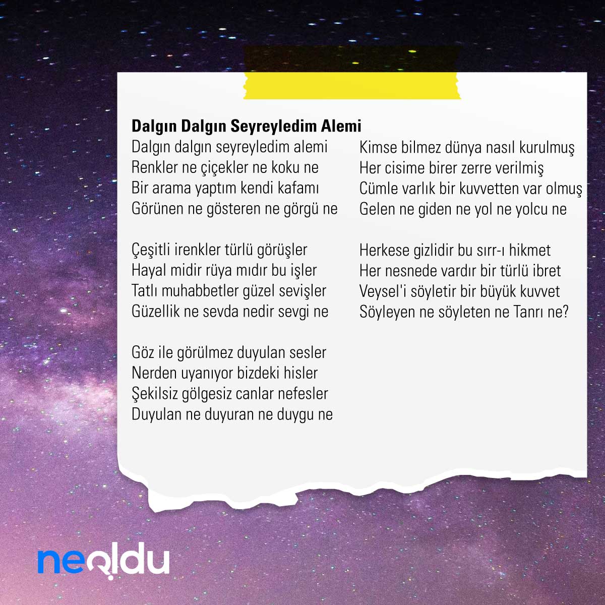 Aşık Veysel şiirleri Dalgın Dalgın Seyreyledim Alemi