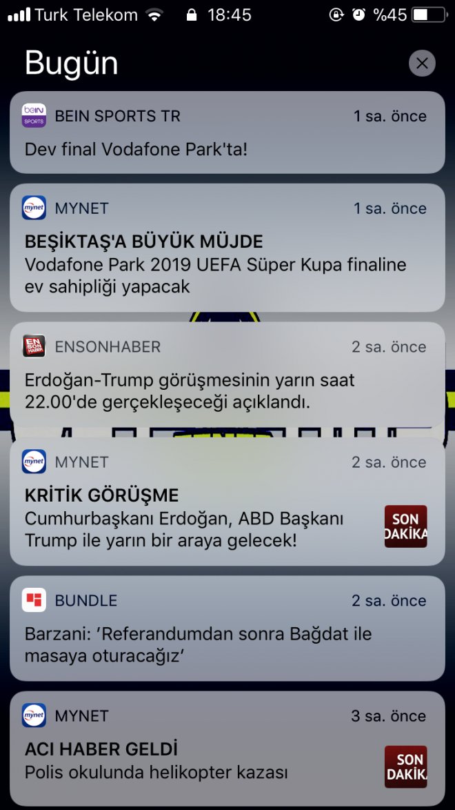 iphone ios11 bildirim ekranı