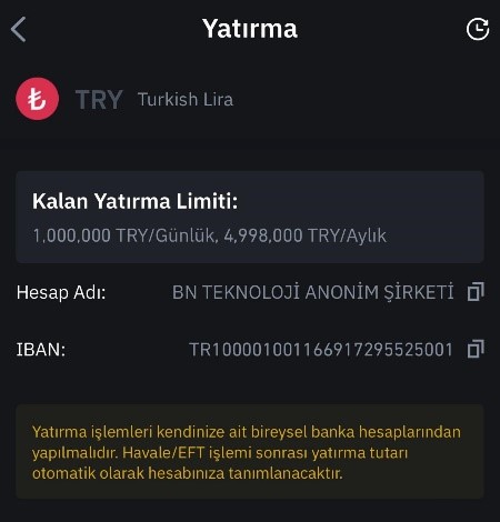 BinanceTR Para Yatırma