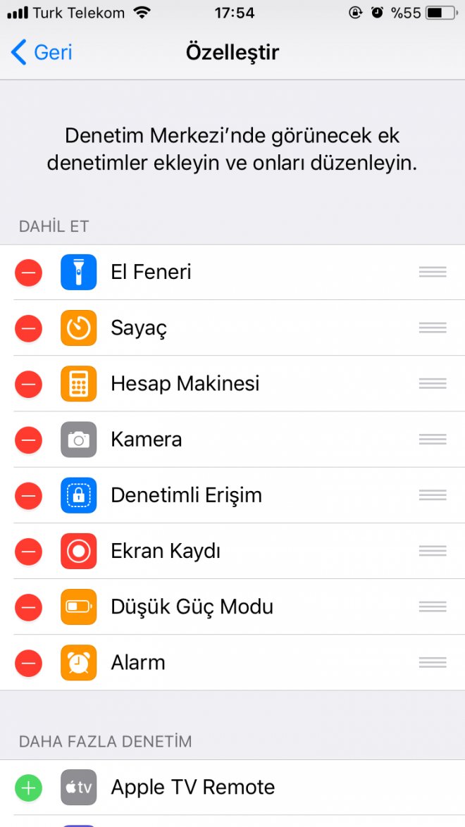 iphone ios11 denetim merkezi