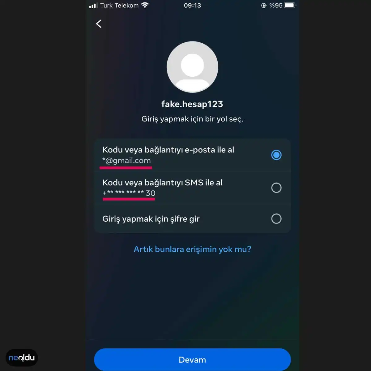 Instagram Hesabımı Bul Ekranı