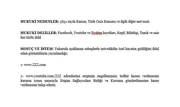 İnternetten İçerik Kaldırma Dilekçesi
