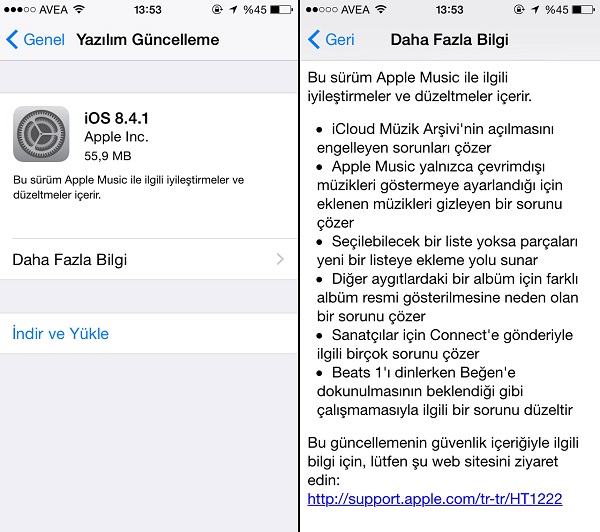 ios 8.4.1 güncellemesi