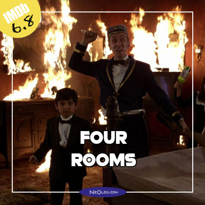 Dört yönetmenin bir araya geldiği Four Rooms filminin posteri