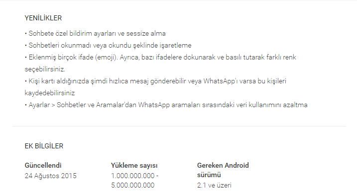 Whatsapp Android Güncelleştirmesi